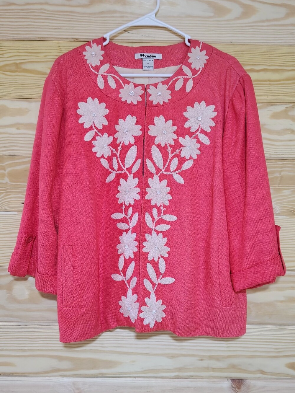 Nygaard Collection Coral Pink Jacket Blazer Size 18 Floral Embroidered Beaded